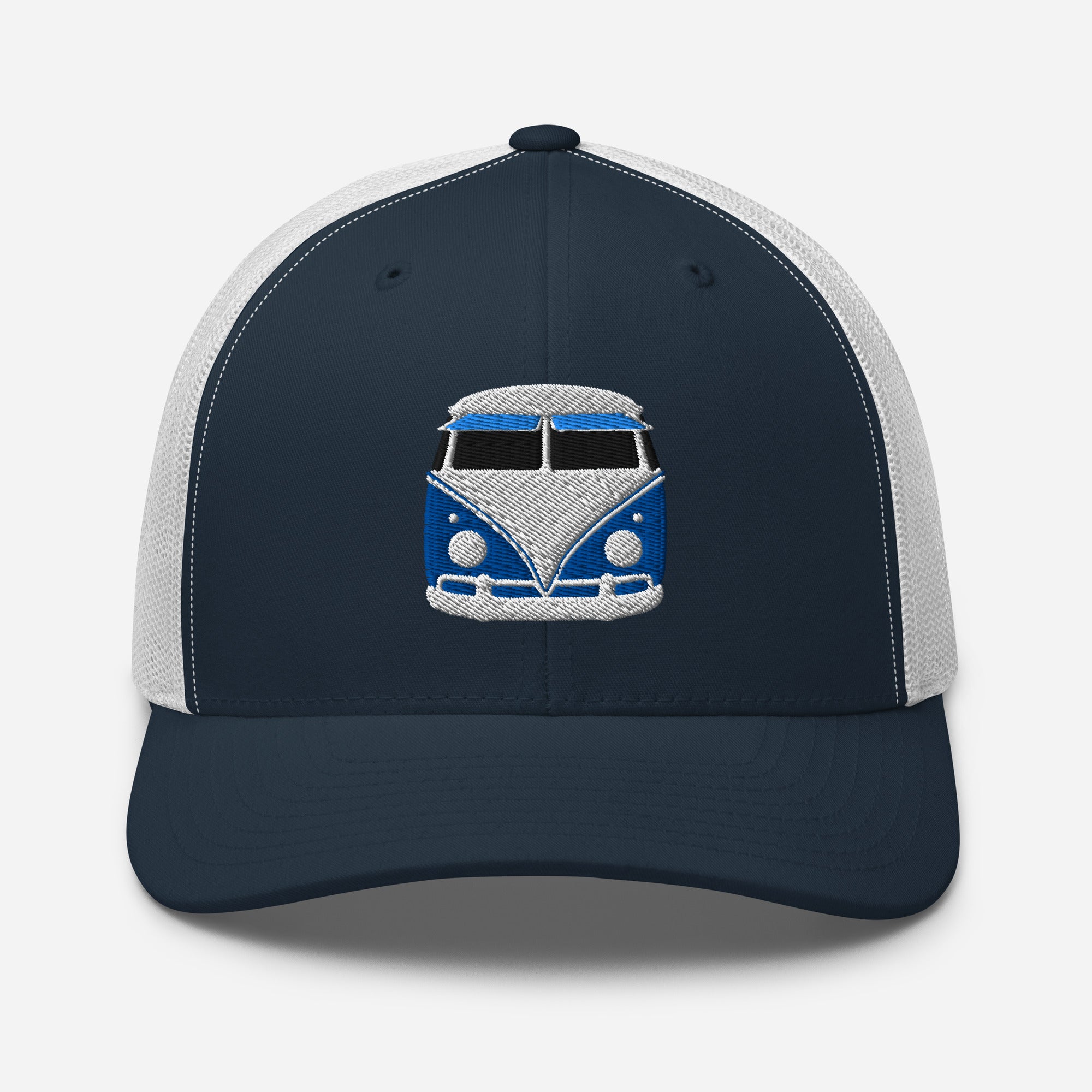 Blue Embroidered Safari Split Window Bus Trucker Cap